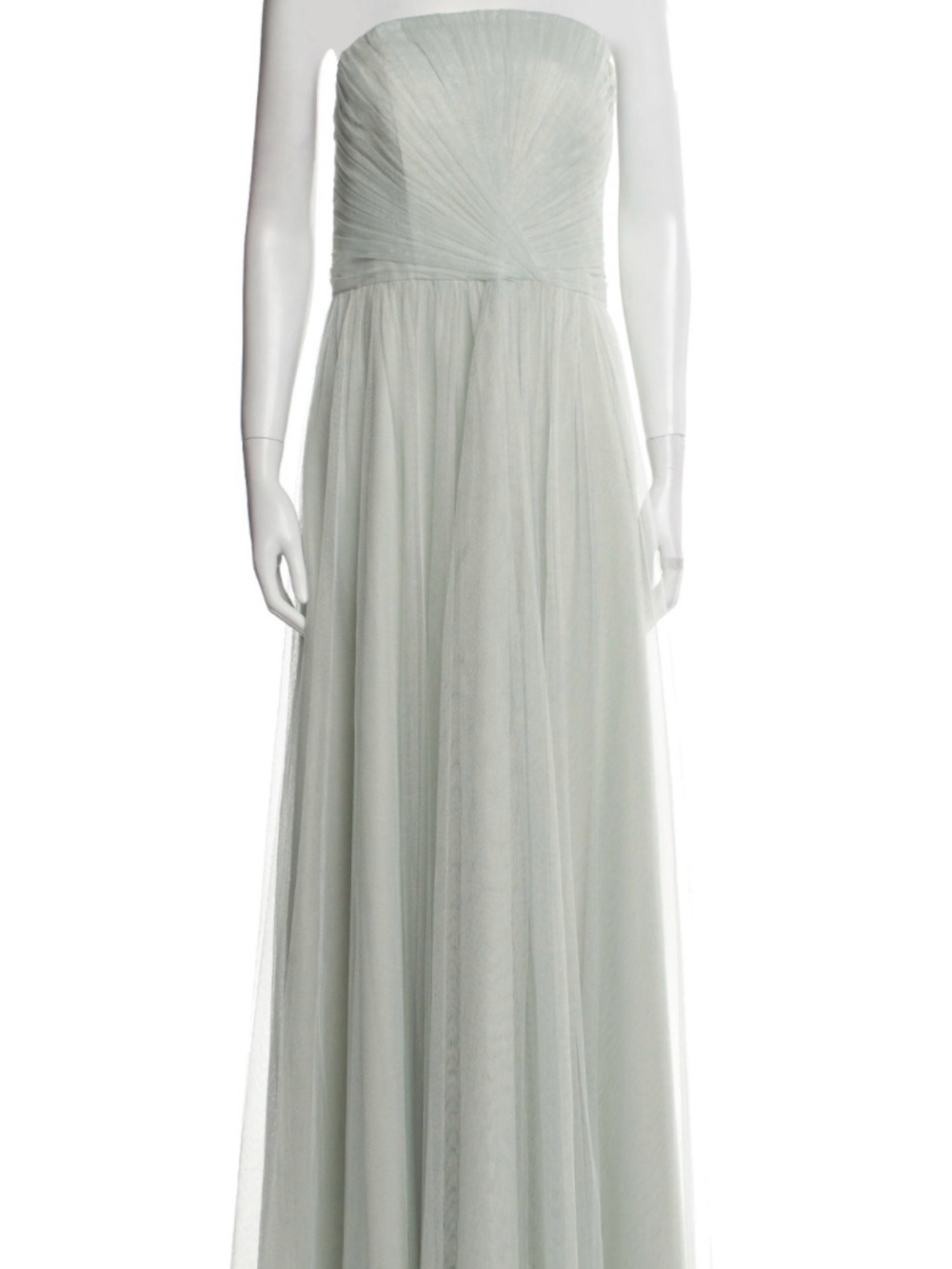 Wtoo Strapless Pleated Tulle Gown in Pale Sage